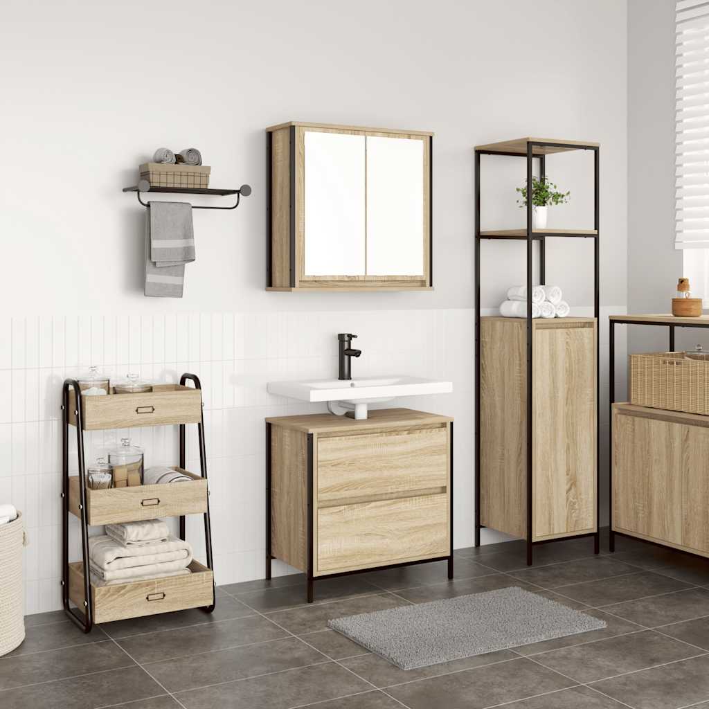 Set Mobili da Bagno 2 pz Rovere Sonoma in Legno Multistrato