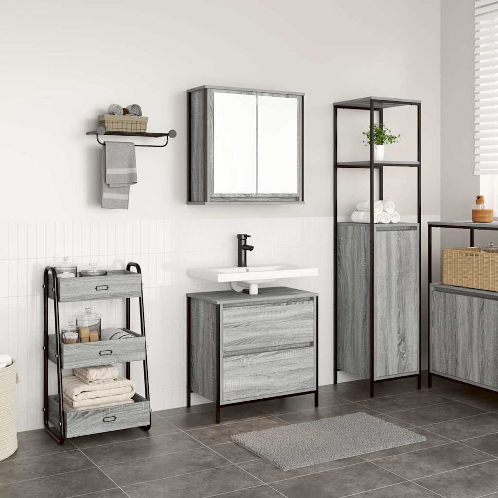 Set Mobili da Bagno 2 pz Grigio Sonoma in Legno Multistrato