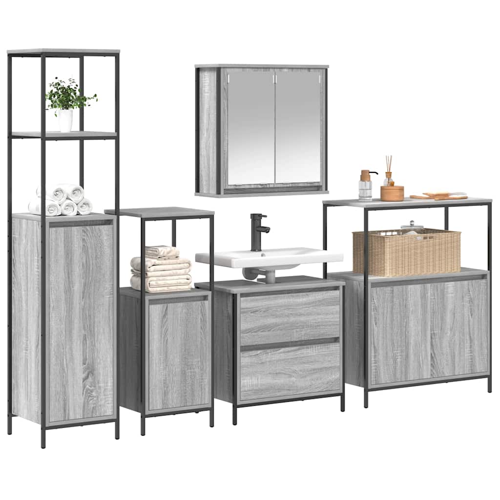 Set di mobili per il bagno 5 pcs Grigio 76.5 x 35 x 95 cm