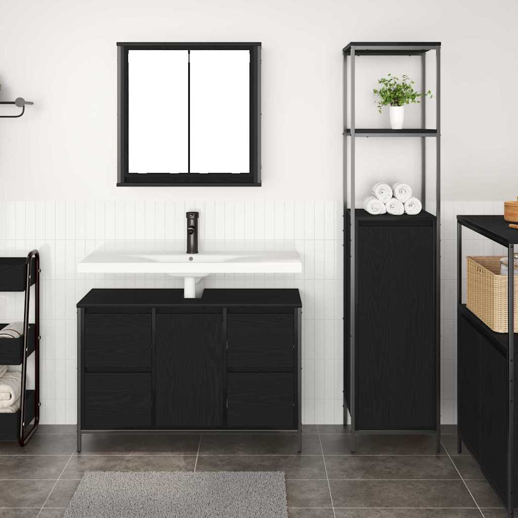Set di mobili per il bagno con cassetto 2 pcs Rovere nero