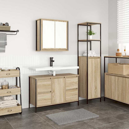 Set di mobili per il bagno con porta 2 pcs Rovere Sonoma e Nero