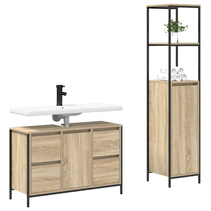 Set di mobili per il bagno con porta 2 pcs Rovere Sonoma e Nero