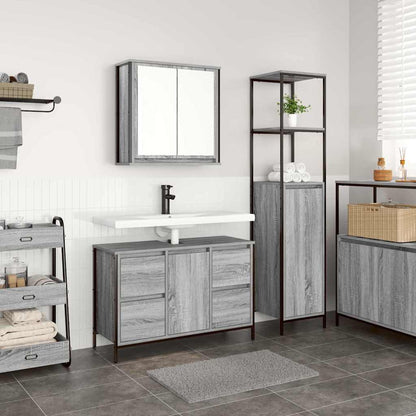 Set di mobili per il bagno con porta 2 pcs Grigio sonoma e Nero