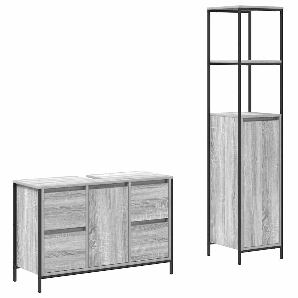 Set di mobili per il bagno con porta 2 pcs Grigio sonoma e Nero