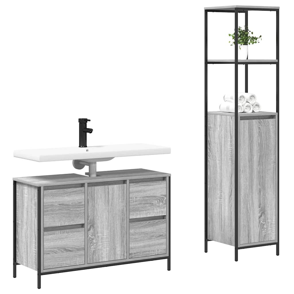 Set di mobili per il bagno con porta 2 pcs Grigio sonoma e Nero
