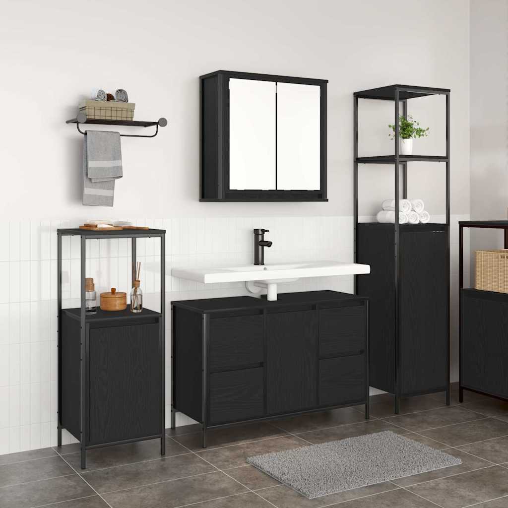 Set di mobili per il bagno 3 pcs Rovere Nero Legno multistrato