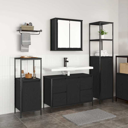 Set di mobili per il bagno 3 pcs Rovere Nero Legno multistrato