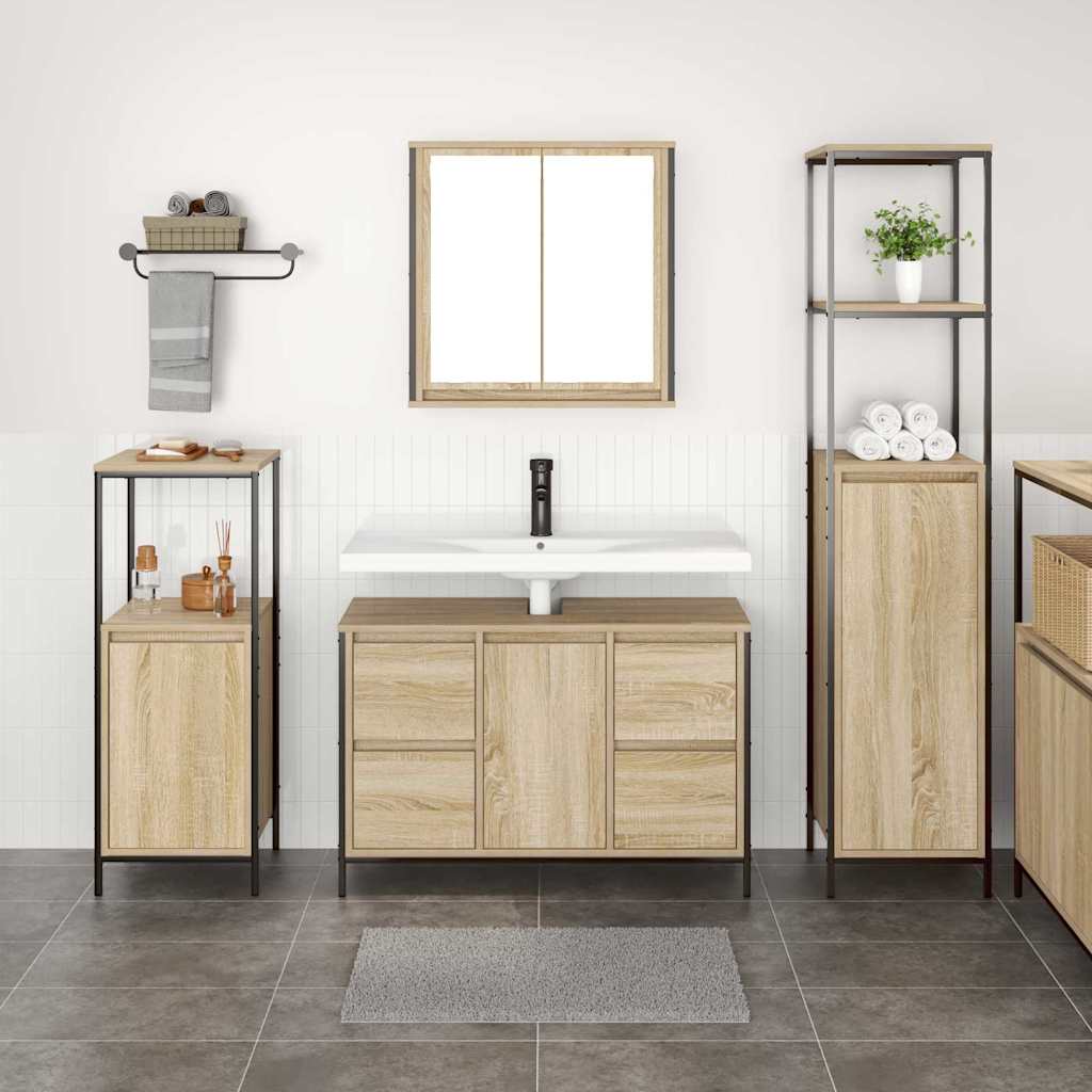 Set di mobili per il bagno con porta 3 pcs Rovere Sonoma e Nero