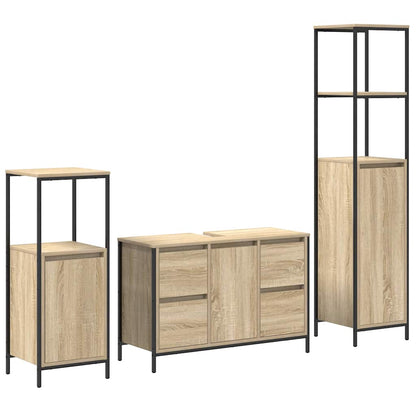 Set di mobili per il bagno con porta 3 pcs Rovere Sonoma e Nero