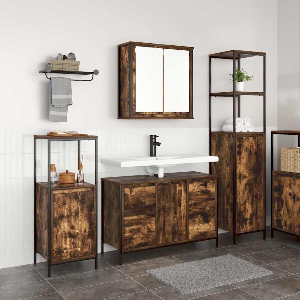 Set di mobili per il bagno 3 pcs Rovere Affumicato e Nero