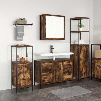 Set di mobili per il bagno 3 pcs Rovere Affumicato e Nero