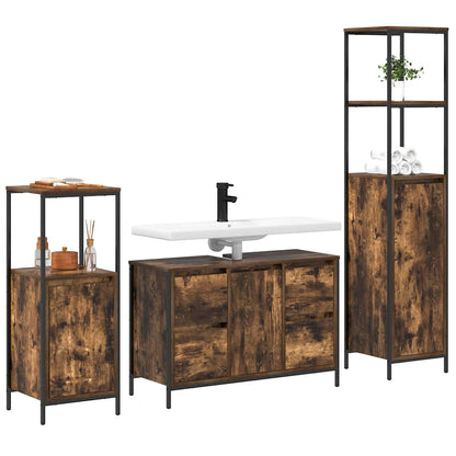 Set di mobili per il bagno 3 pcs Rovere Affumicato e Nero