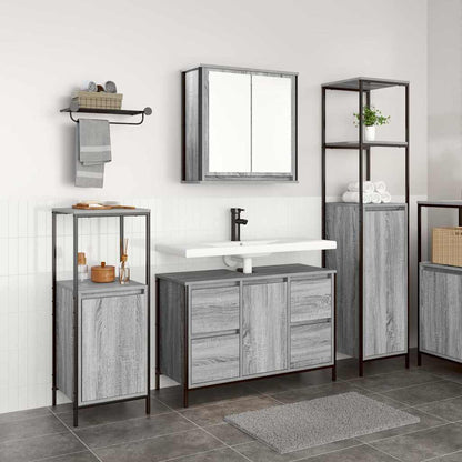Set di mobili per il bagno con porta 3 pcs Grigio Sonoma e Nero