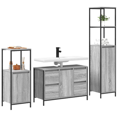 Set di mobili per il bagno con porta 3 pcs Grigio Sonoma e Nero