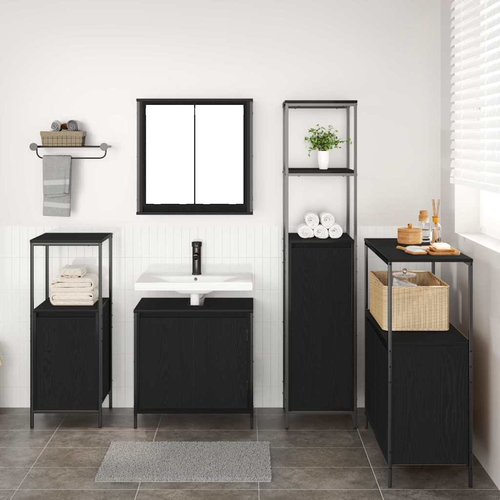 Set di mobili per il bagno 5 pcs Rovere Nero Legno multistrato