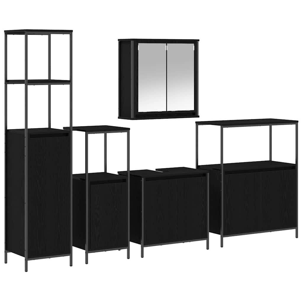 Set di mobili per il bagno 5 pcs Rovere Nero Legno multistrato