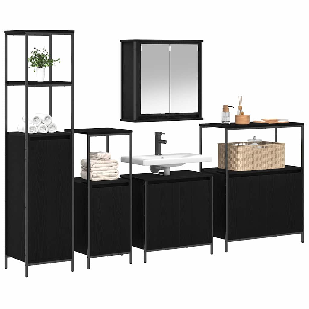 Set di mobili per il bagno 5 pcs Rovere Nero Legno multistrato