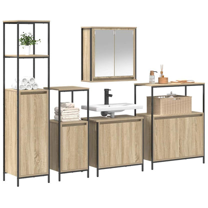 Set di mobili per il bagno con porta 5 pcs Rovere Sonoma e Nero