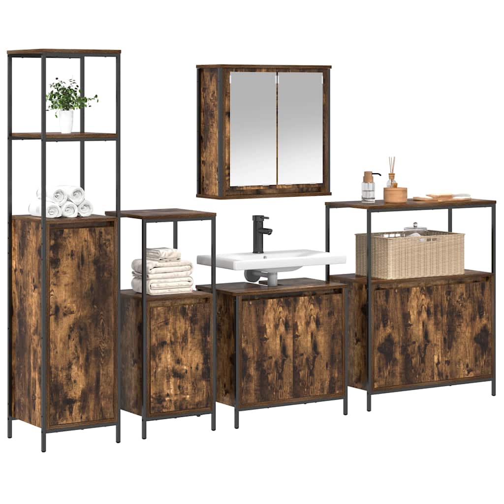 Set di mobili per il bagno 5 pcs Rovere Affumicato e Nero