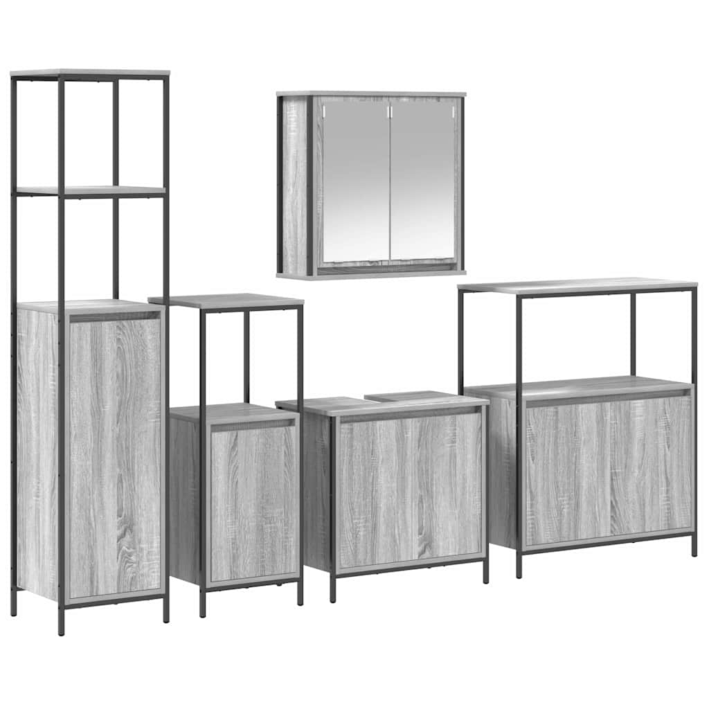 Set di mobili per il bagno con porta 5 pcs Grigio Sonoma e Nero