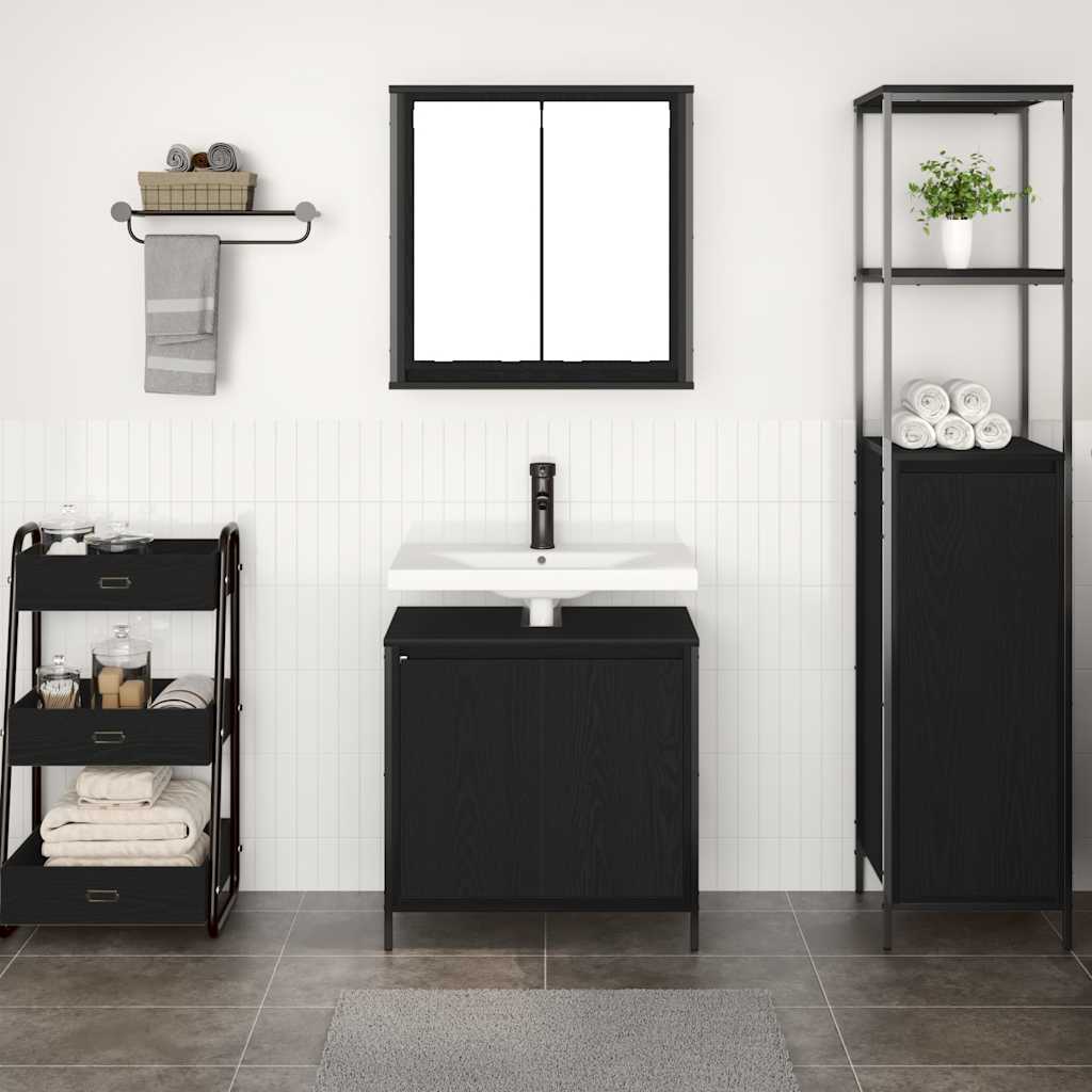 Set Mobili da Bagno 2 pz Rovere Nero in Legno Multistrato
