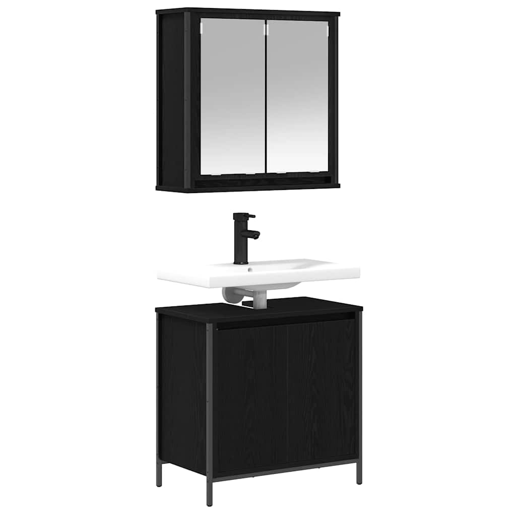 Set Mobili da Bagno 2 pz Rovere Nero in Legno Multistrato