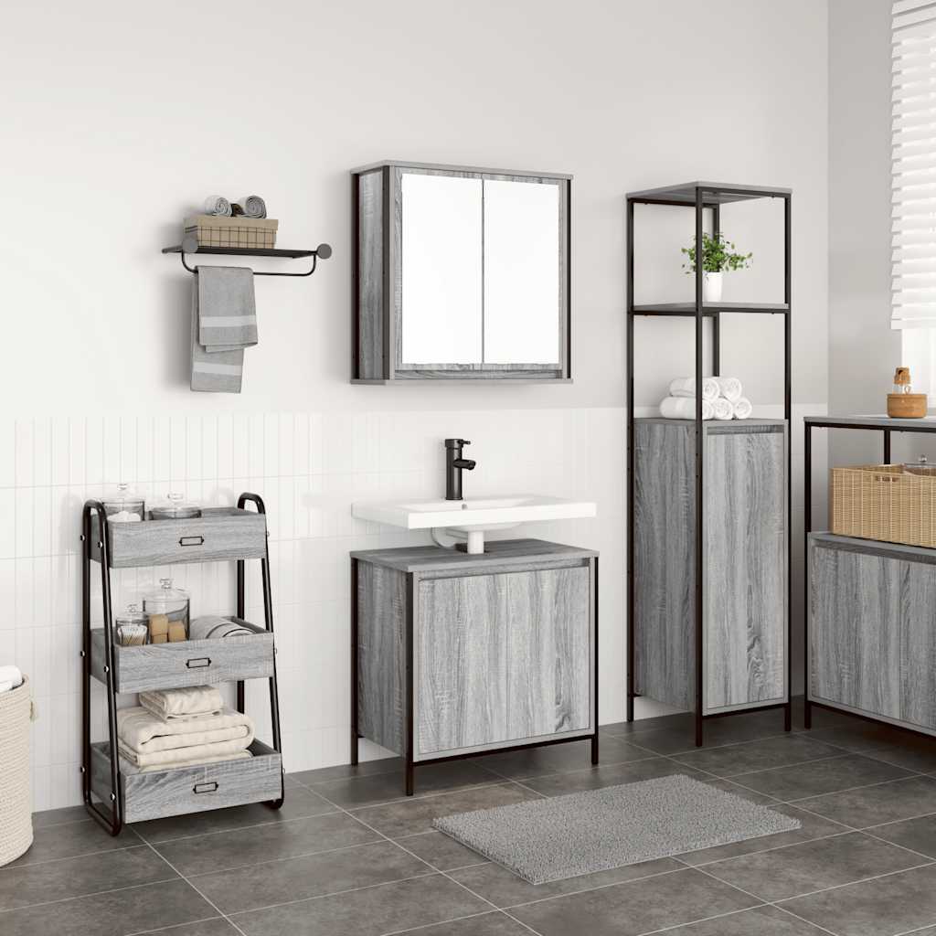 Set Mobili da Bagno 2 pz Grigio Sonoma in Legno Multistrato