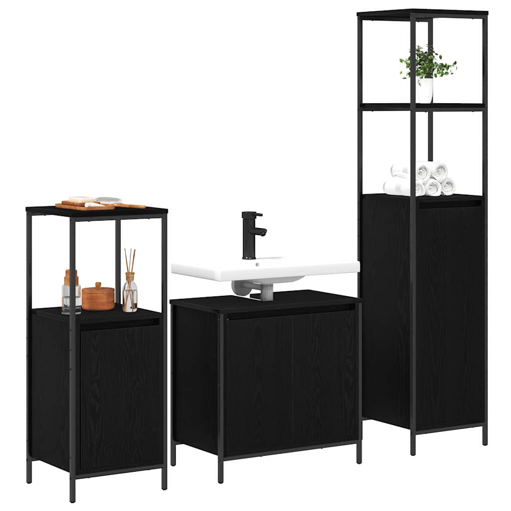 Set di mobili per il bagno 3 pcs Rovere Nero Legno multistrato