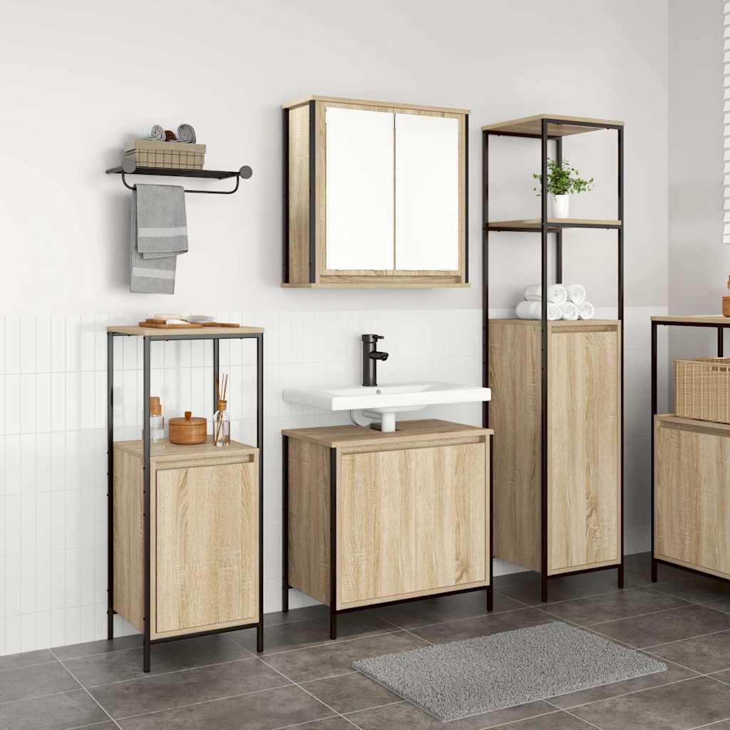 Set di mobili per il bagno con porta 3 pcs Rovere Sonoma e Nero