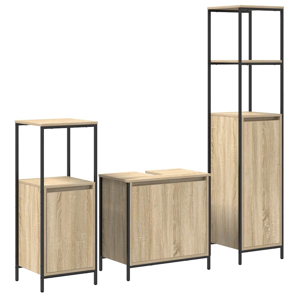 Set di mobili per il bagno con porta 3 pcs Rovere Sonoma e Nero