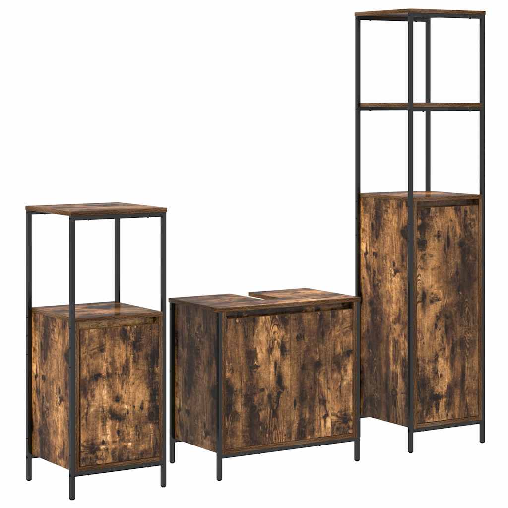 Set di mobili per il bagno 3 pcs Rovere Affumicato e Nero