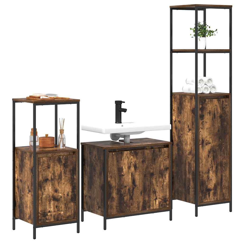 Set di mobili per il bagno 3 pcs Rovere Affumicato e Nero