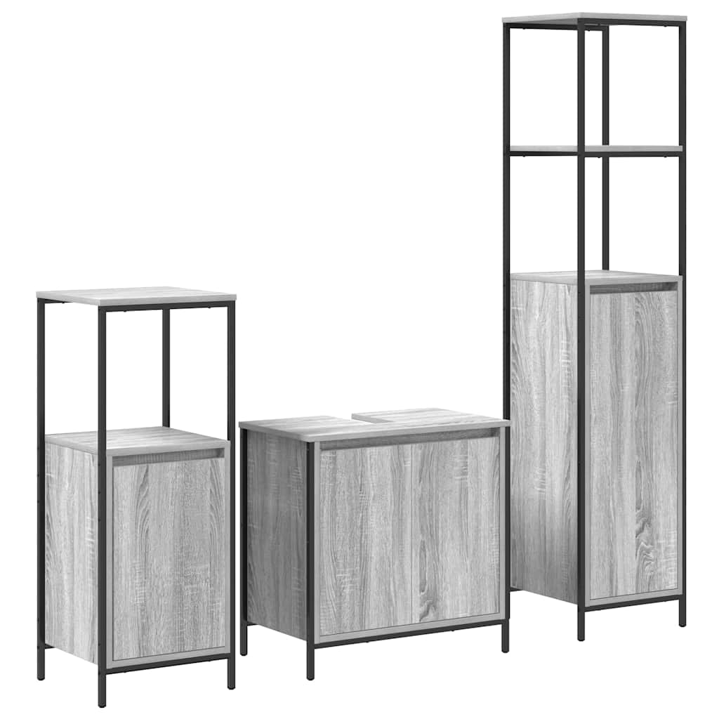 Set di mobili per il bagno con porta 3 pcs Grigio Sonoma e Nero