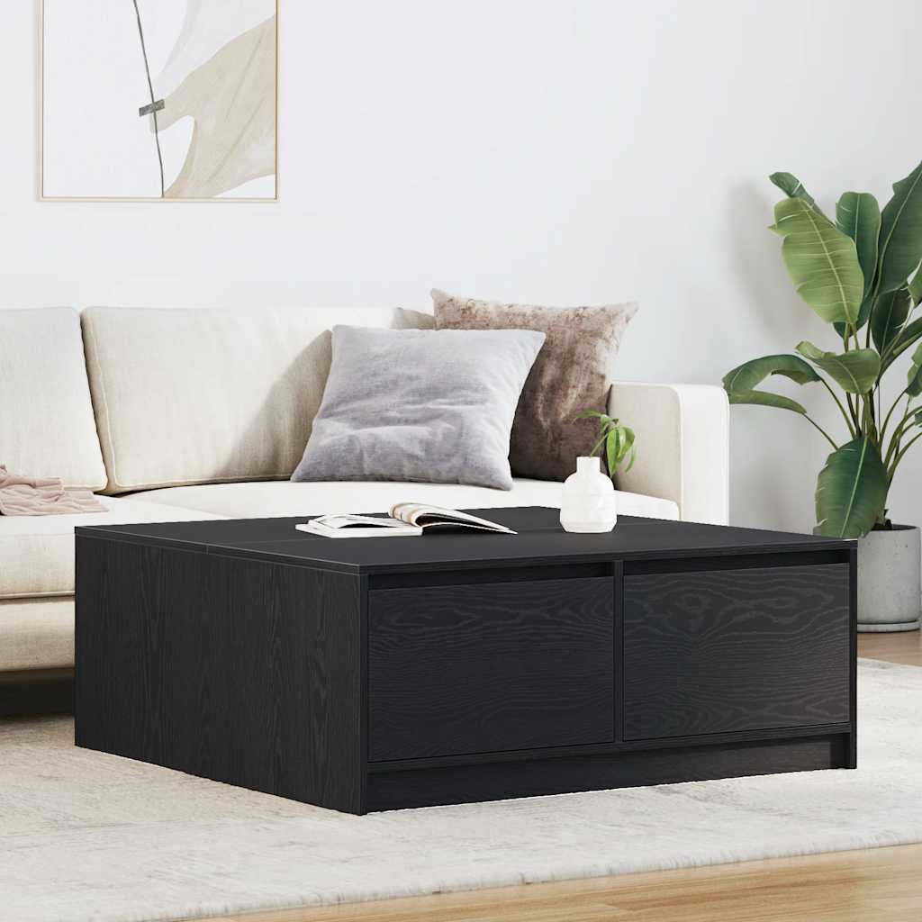Tavolino da Salotto con Cassetti Rovere Nero 100x100x40 cm