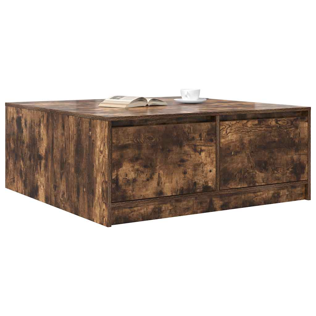 Tavolino da Salotto con Cassetti Rovere Fumo 100x100x40 cm
