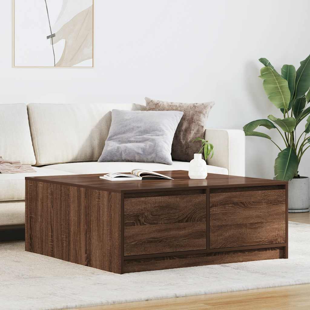 Tavolino da Salotto con Cassetti Rovere Marrone 100x100x40 cm