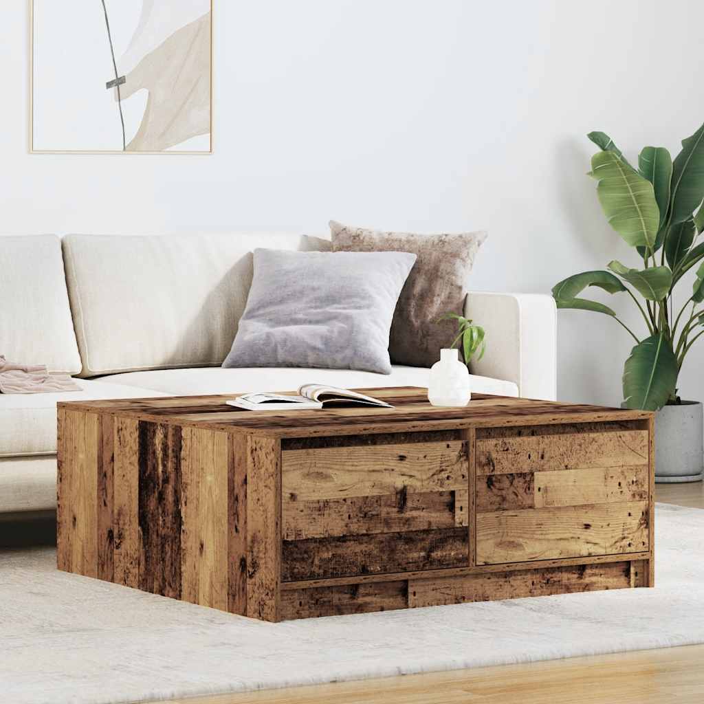 Tavolino da Salotto con Cassetti Legno Antico 100x100x40 cm
