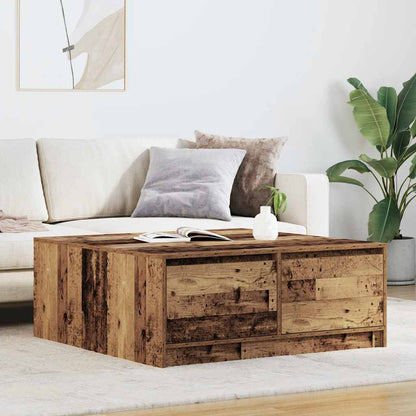 Tavolino da Salotto con Cassetti Legno Antico 100x100x40 cm