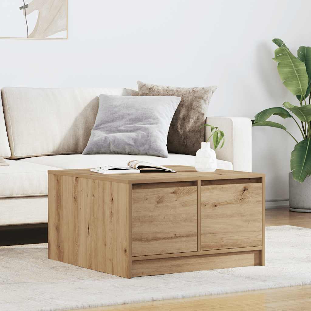 Tavolino Salotto con Cassetti Rovere Artigianale 70,5x70x40 cm