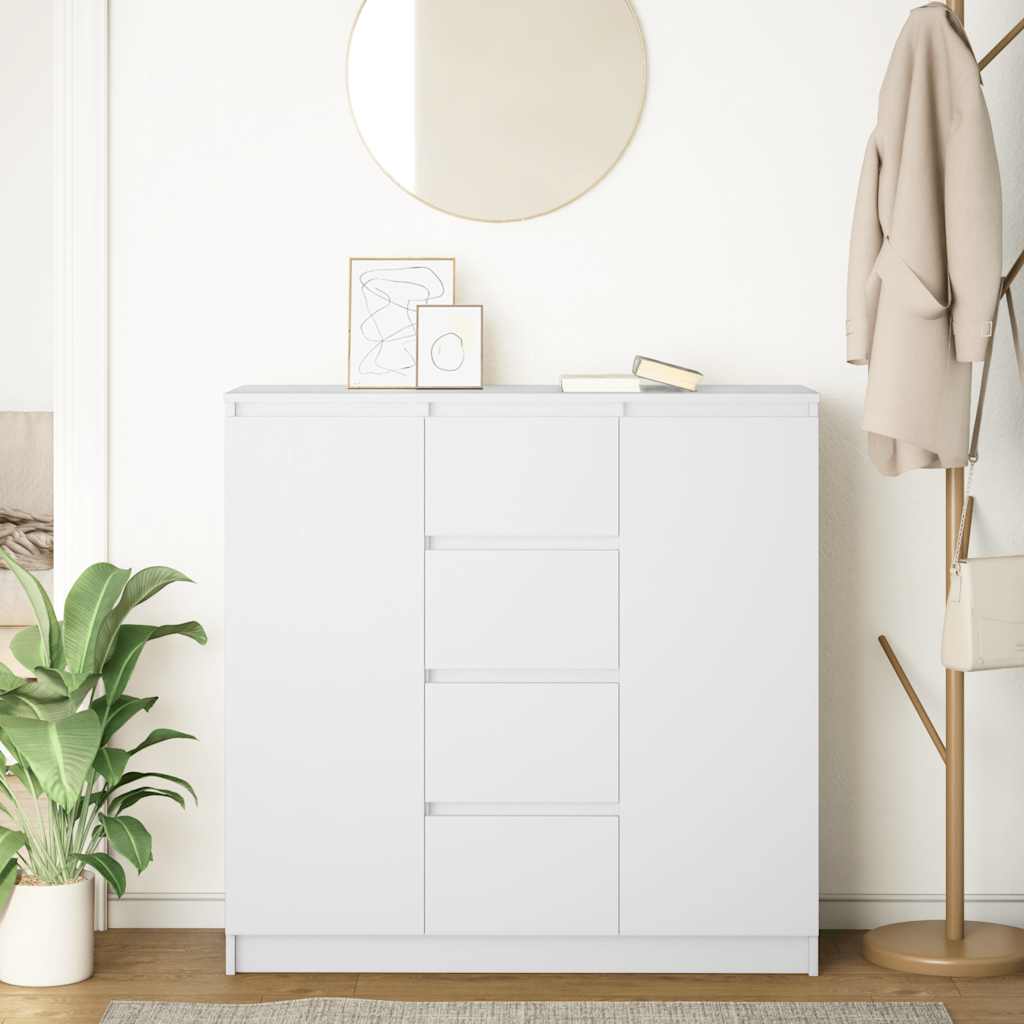 Credenza con Cassetti Bianco 100,5x35x98,5 cm Legno Multistrato