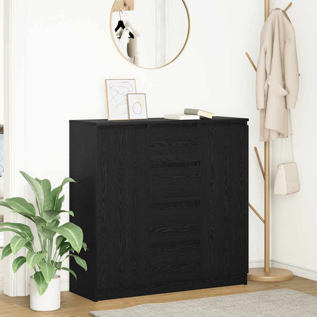 Credenza con Cassetti Rovere Nero 100,5x35x98,5 cm Truciolato
