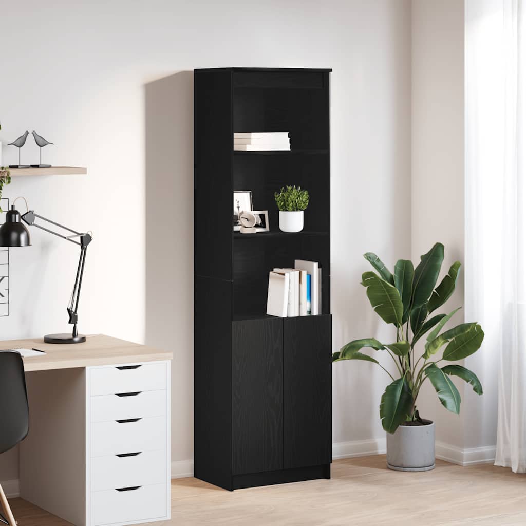 Credenza Rovere Nero 50x35x180 cm in Legno Multistrato