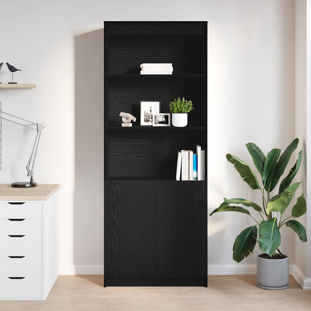 Credenza Rovere Nero 70x35x180 cm in Legno Multistrato