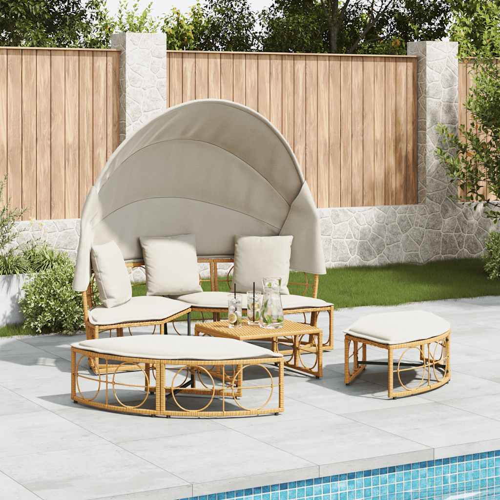 Lettino Prendisole Esterno Tetto e Cuscini in Polyrattan