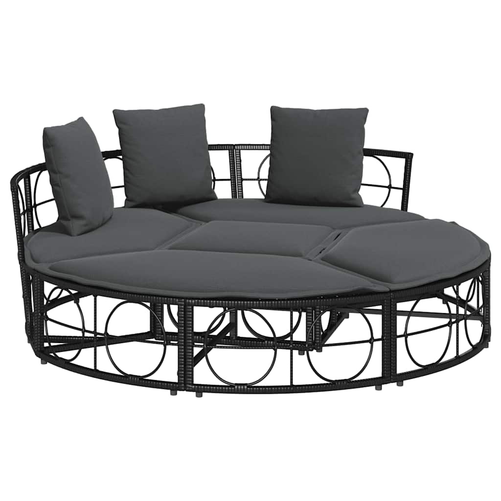 Lettino Prendisole Esterno senza Tetto Nero in Polyrattan