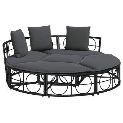 Lettino Prendisole Esterno senza Tetto Nero in Polyrattan