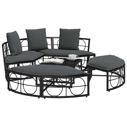 Lettino Prendisole Esterno senza Tetto Nero in Polyrattan