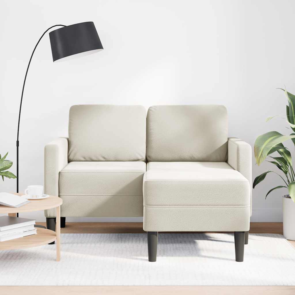 Divano 2 Posti con Chaise longue a L Crema 125 cm Velluto