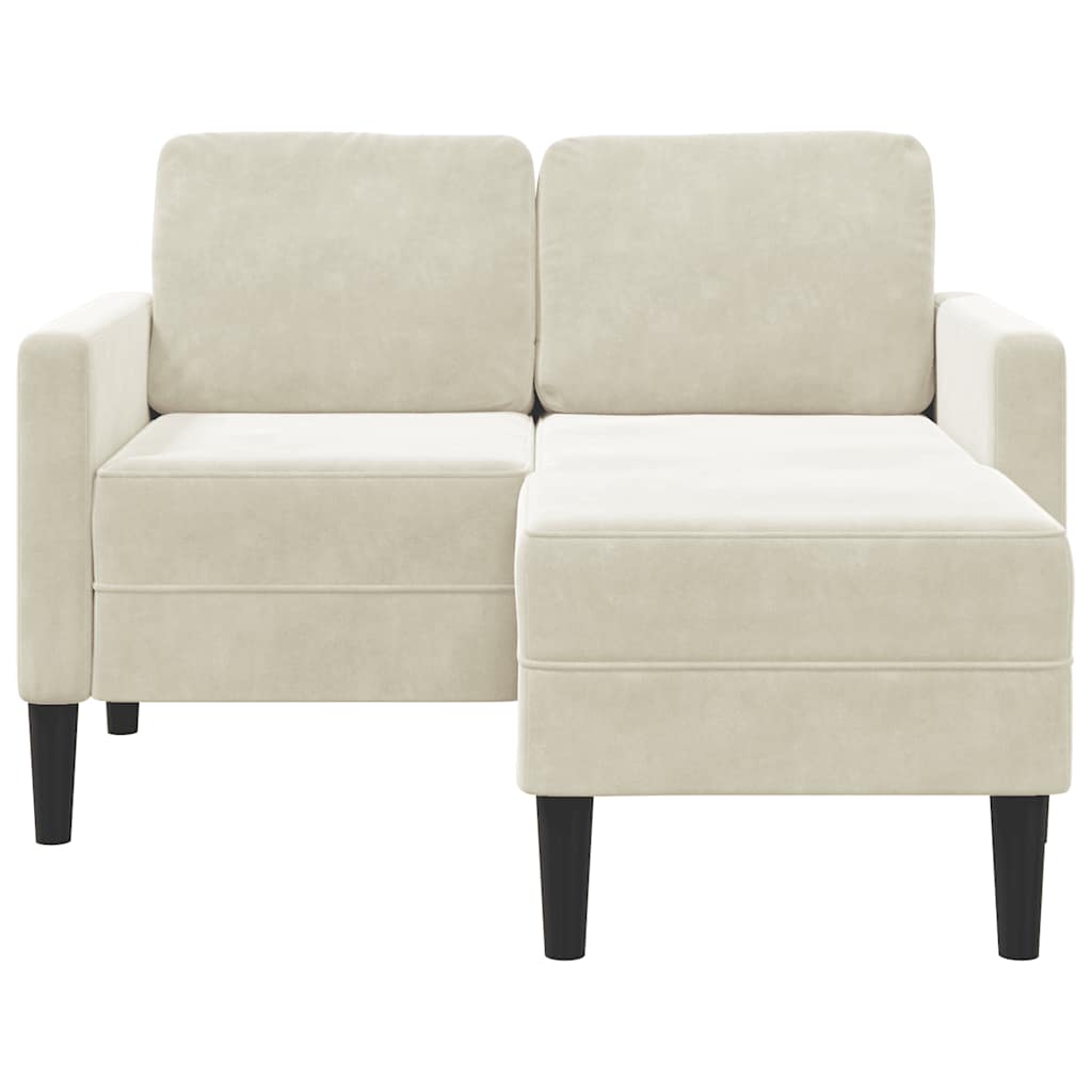 Divano 2 Posti con Chaise longue a L Crema 125 cm Velluto