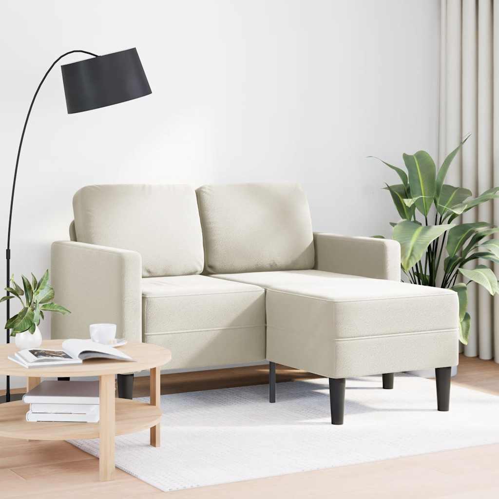 Divano 2 Posti con Chaise longue a L Crema 125 cm Velluto